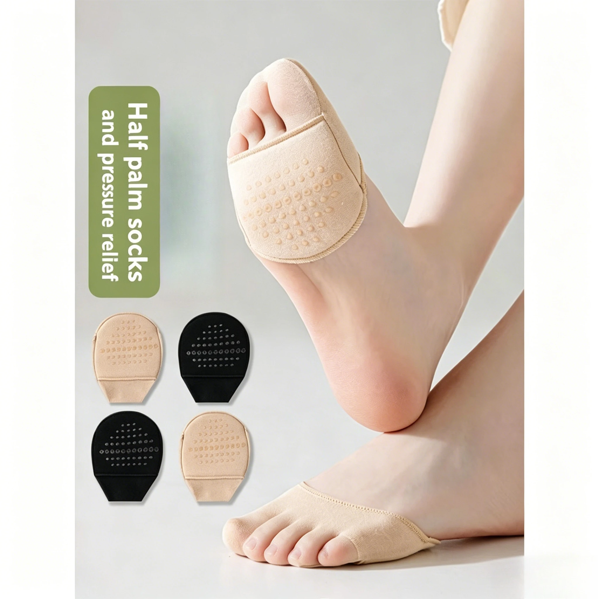2pairs Women's Invisible Half Toe Socks, Non-Slip Forefoot Pads, Breathable Half Socks for High Heels, Anti-Wear Foot Cushions