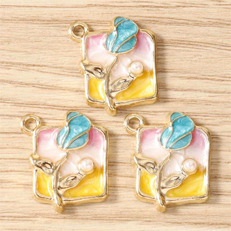 10 Stück Niedliche Bunte Emaille-Blumenanhänger für die Herstellung von Ohrringen, Halsketten, Armbändern, DIY-Bastelarbeiten und Schmuckzubehör – Detail 19