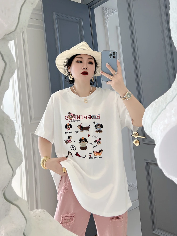 

Plus Size Sweet Age-reducing Printed Short-sleeved Casual Large Size Women's Fat Mm Versatile Loose Tibetan Meat Tide T-shirt