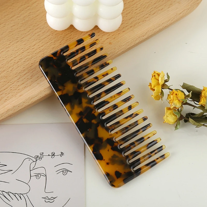 Wide Tooth Pocket Hair Comb Cellulose Acetate Tortoise Detangling Hairbrush Tool D0UE