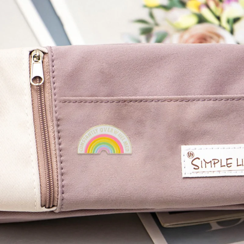 Pastel Rainbow Slogan Enamel Lapel Pin Mental Health Relatable Humor Metal Badge Backpack Clothes Decor Pin Anxiety Lover Gift