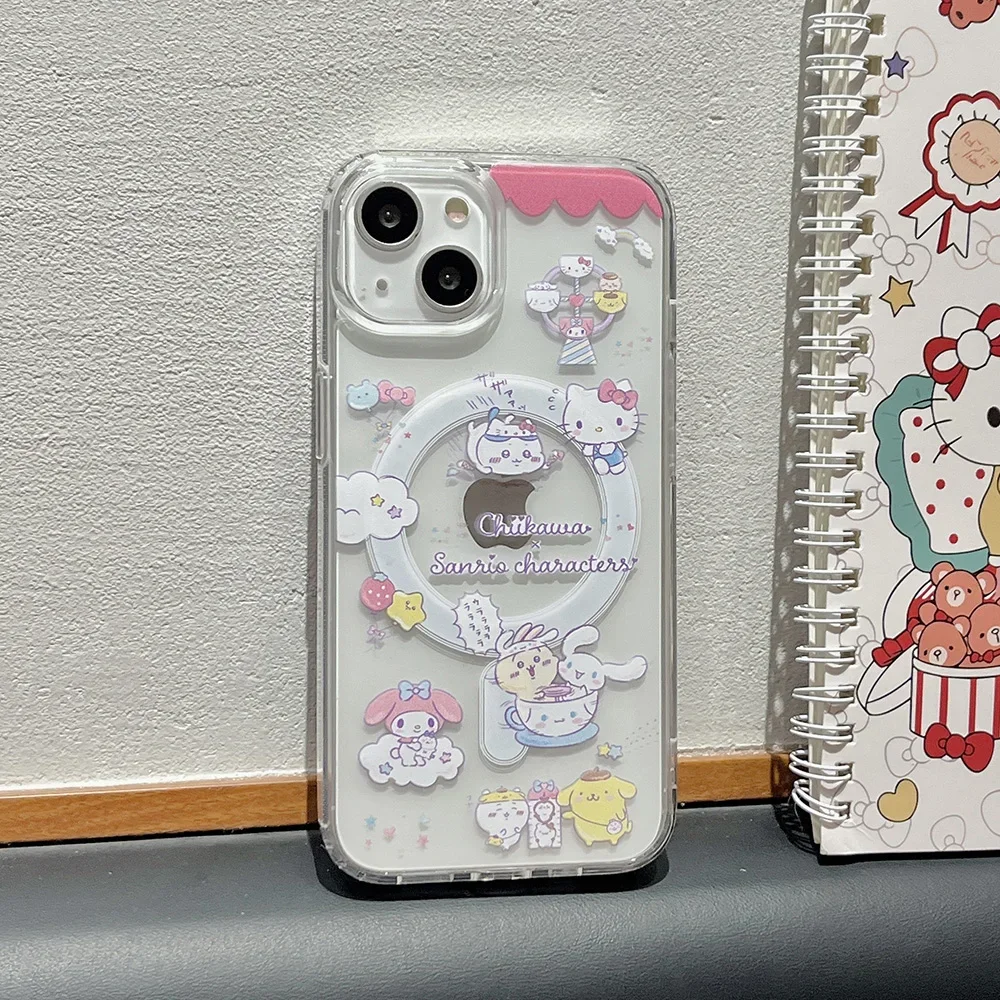 Kawaii Chiikawas Hello Kitty Cinnamoroll Kuromi for Magsafe Magnetic Bracket Phone Case for IPhone 15 14 13 12 11 Pro Max Cover