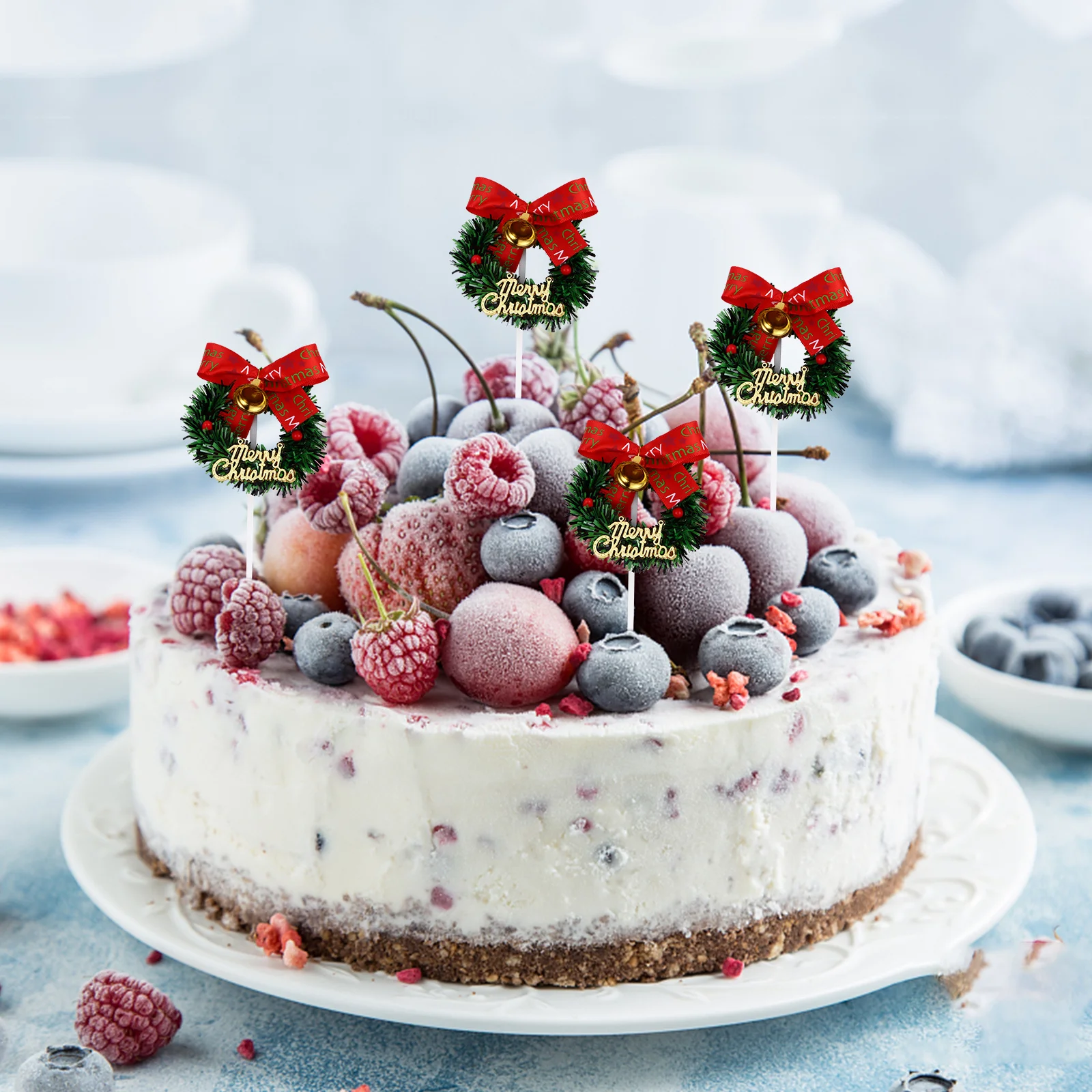 10pcs Cake Decoration Wreath Shaped Christmas Topper For Cupcake Muffin Dessert Party Supplies Garland Cake Topper