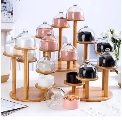 Dessert Table Decoration Display Stand Ceramics Glass Bowl Banquet Get Together Cake Tray with Cover Home Fruit