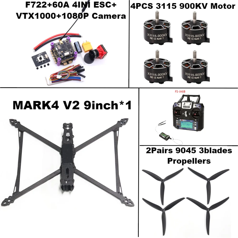 Rctosky MARK4 V2 8/9/10 بوصة F722 التحكم في الطيران 45/60A 4INI ESC رف الطائرة بدون طيار FPV ألياف الكربون PV سباق الطائرة بدون طيار كوادكوبتر حرة