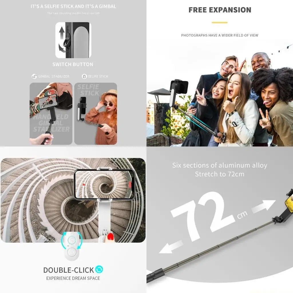 Anti Shake Gimbal Stabilizer with Fill Light for Smartphone Vlog Live Video Record with 360° Remote Control Rotation