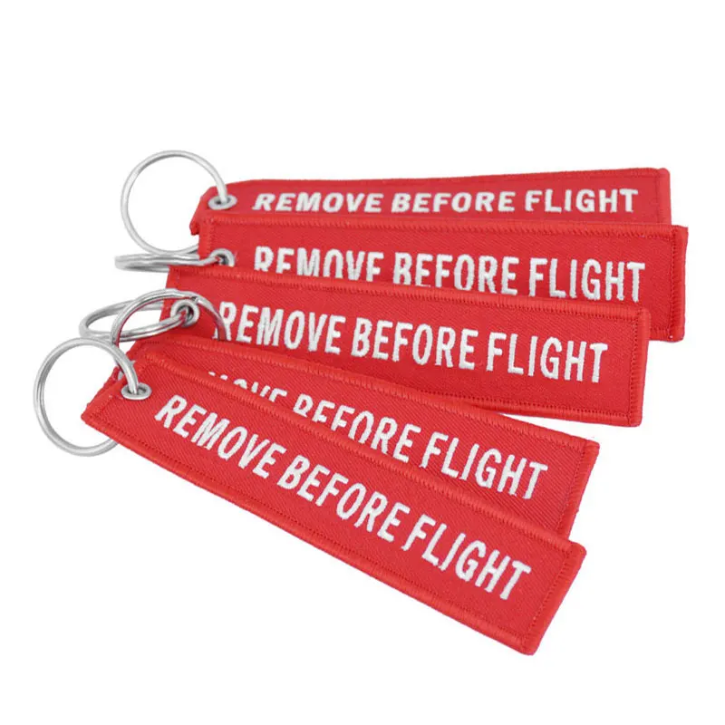 10Pcs Remove Before Flight Key Chain Chaveiro Red Embroidery Keychain Ring Aviation Gifts Key Ring Jewelry Luggage Tag Key Fob