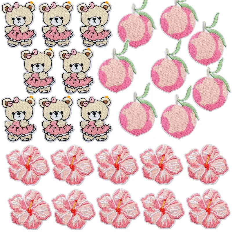 

Pink Bear Candy Cherry Flower Embroidery Stickers Decorative Ironing Stickers Sewing DIY Cartoon Floral Logo Clothing Shoes Hat
