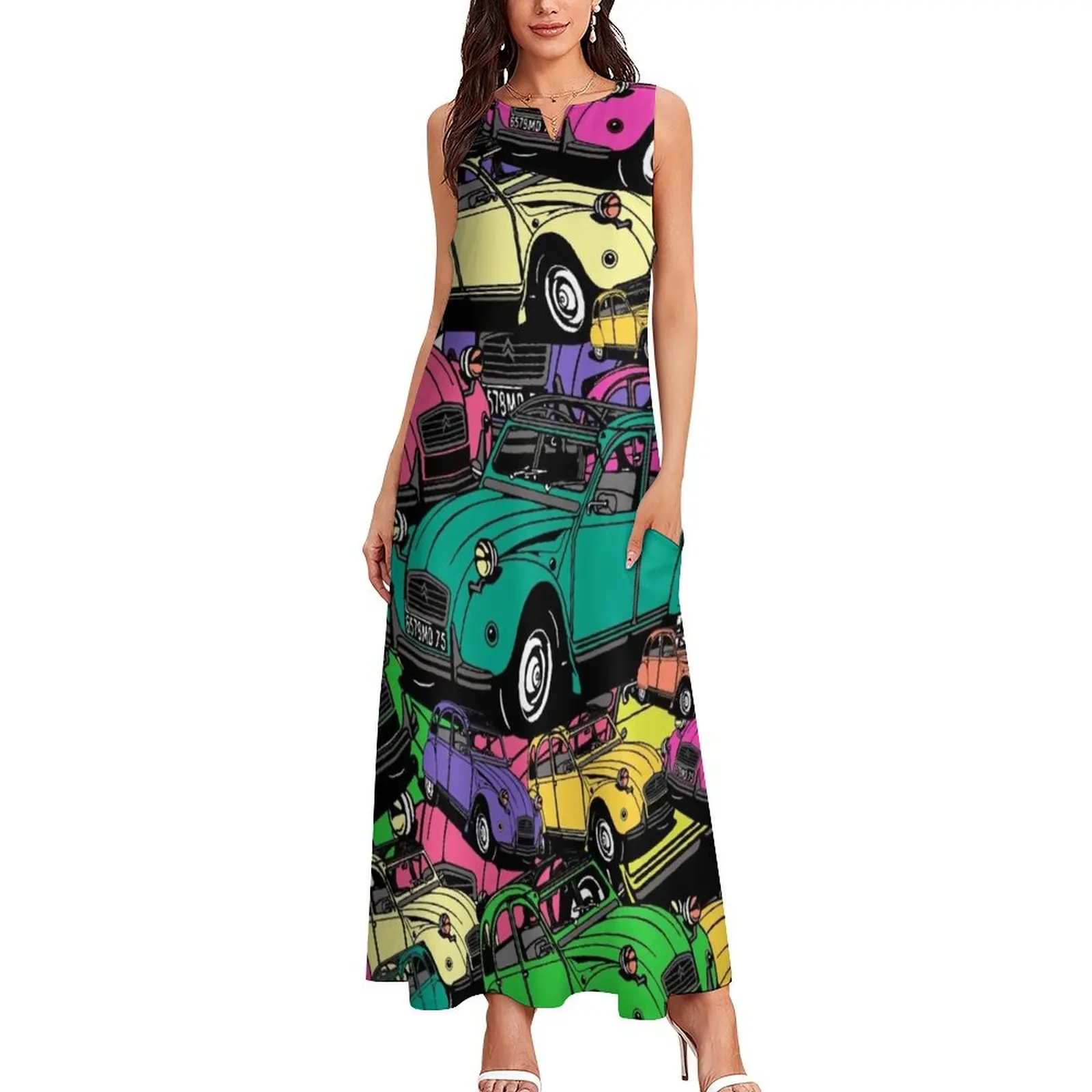 Citroen 2cv, colorful vintage car hidden object picture Long Dress Women's dress women's clothing summer 2025 novelties Dress