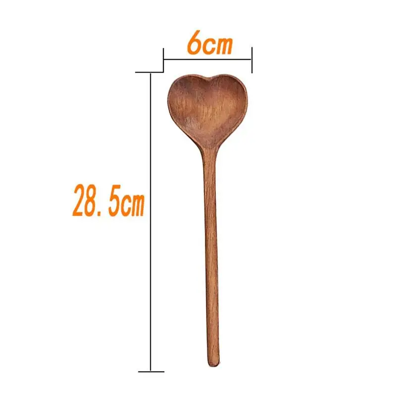 AA10RR Wooden Heart-Shaped Spoons-Wooden Tea/Coffee Spoons Set (2Pcs) - Small Wooden Spoons for Condiment, Salt, Sugar