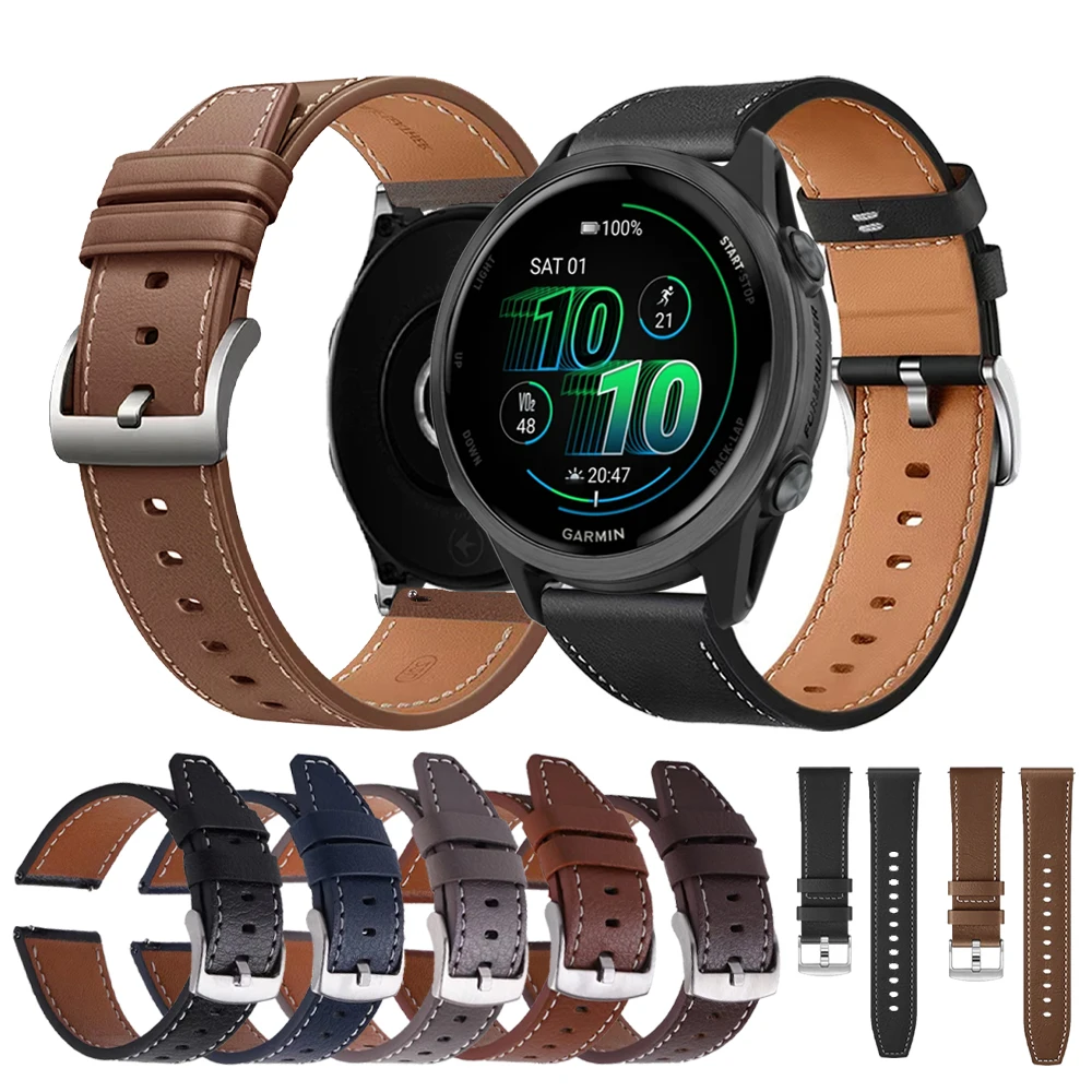 For Garmin Forerunner 570 42/47mm Strap 20mm 22mm Leather Strap For 245 255 265 Vivoactive 6 5 4/Venu 3 2 Band Replace Bracelet