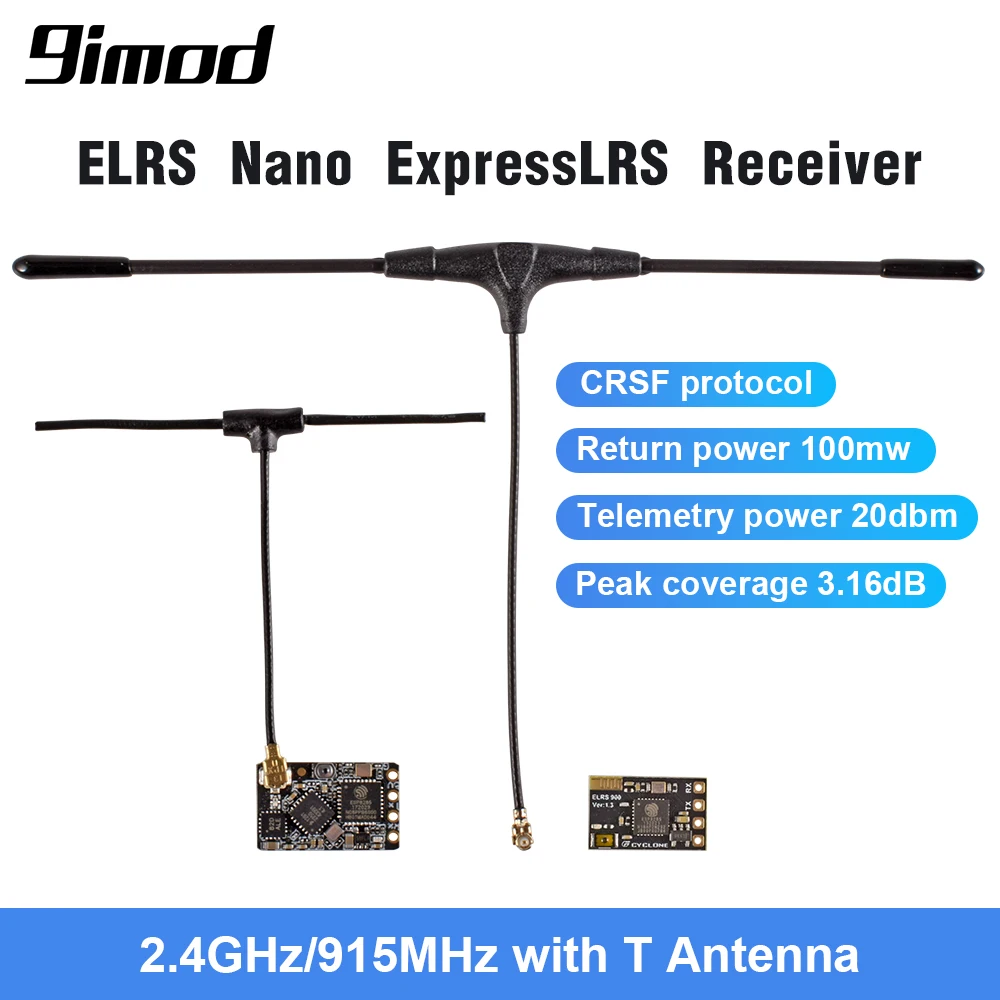 2.4GHz 915MHz ELRS Nano ExpressLRS Receiver with T Antenna Support WiFi Upgrade for RC FPV Traversing/Racing Drone