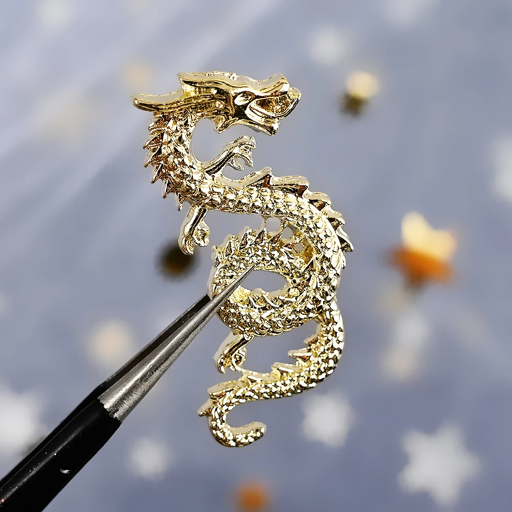 10Pcs Gold Silver Dragon Nail Charms Luxury Punk 3D Metal Chinese Dragon Nail Jewelry Rhinestones For DIY Nail Tips Accessories