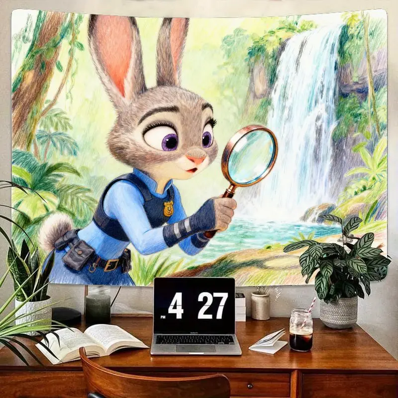 

1 шт. Disney Zootopia Джуди Хоппс детективный гобелен с кроликом, яркий полиэстер настенное искусство для детской комнаты, декор спальни, подарок для фильма
