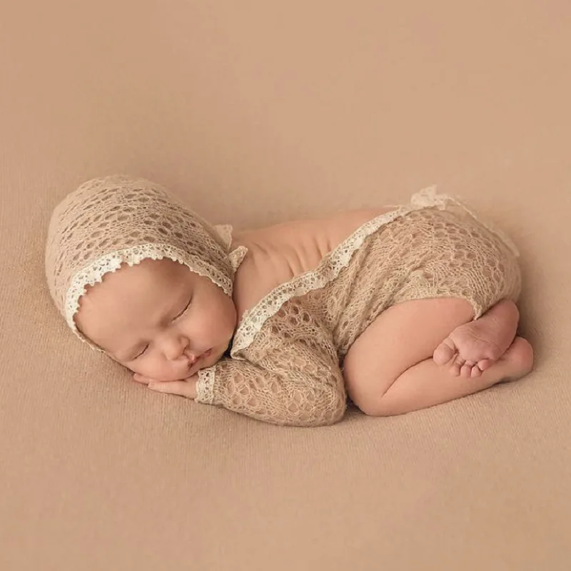 

Newborn Photography Props Baby Girl Clothes Wool Lace Hollowed Hat Outfit Romper Bebe Photoshoot Chothing Accessories Set