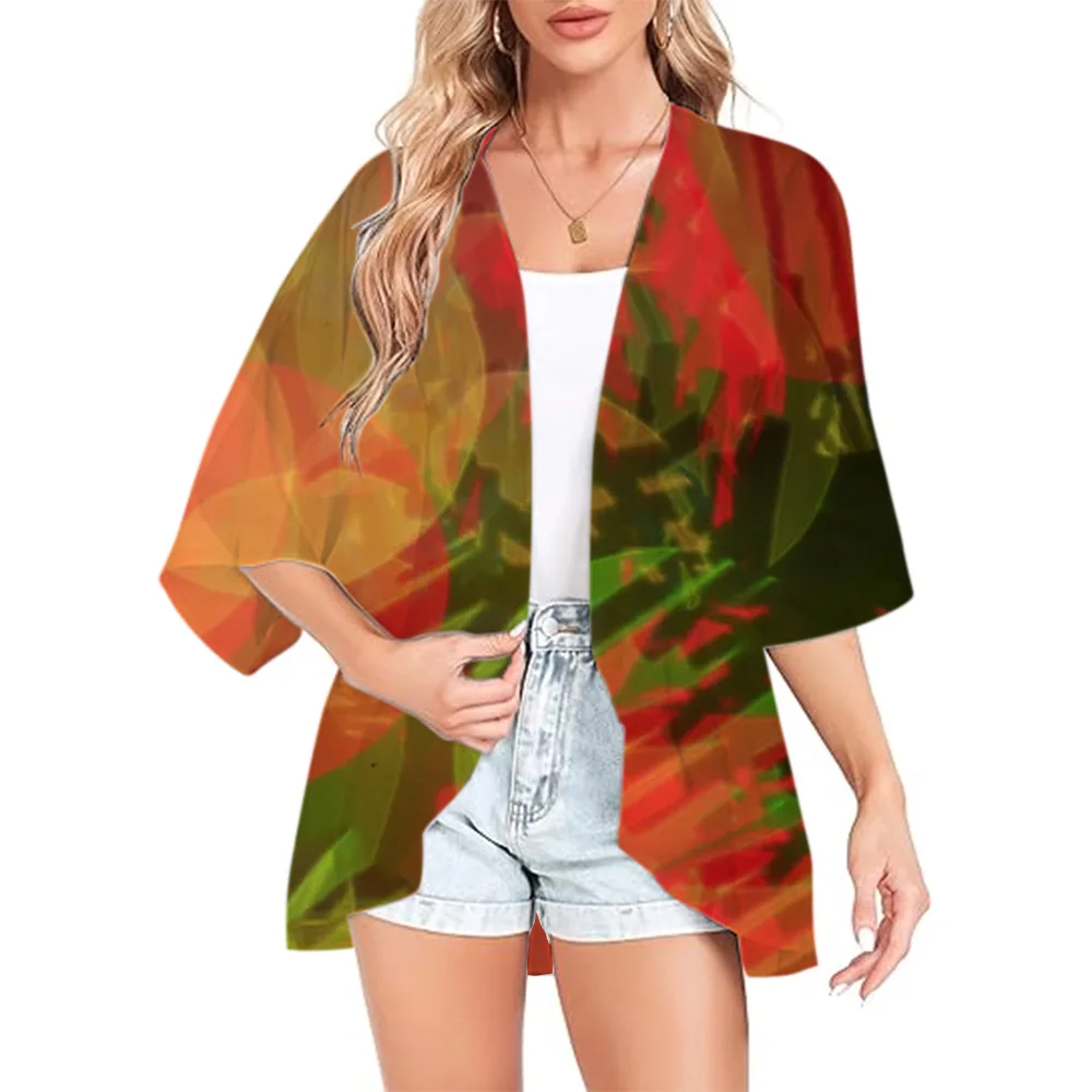 Summer Beach Chiffon Cover Ups Kimono Cardigan Shirt Trendy Breathable Half Sleeved Tops Short Sleeves Beach Swimwear For Female