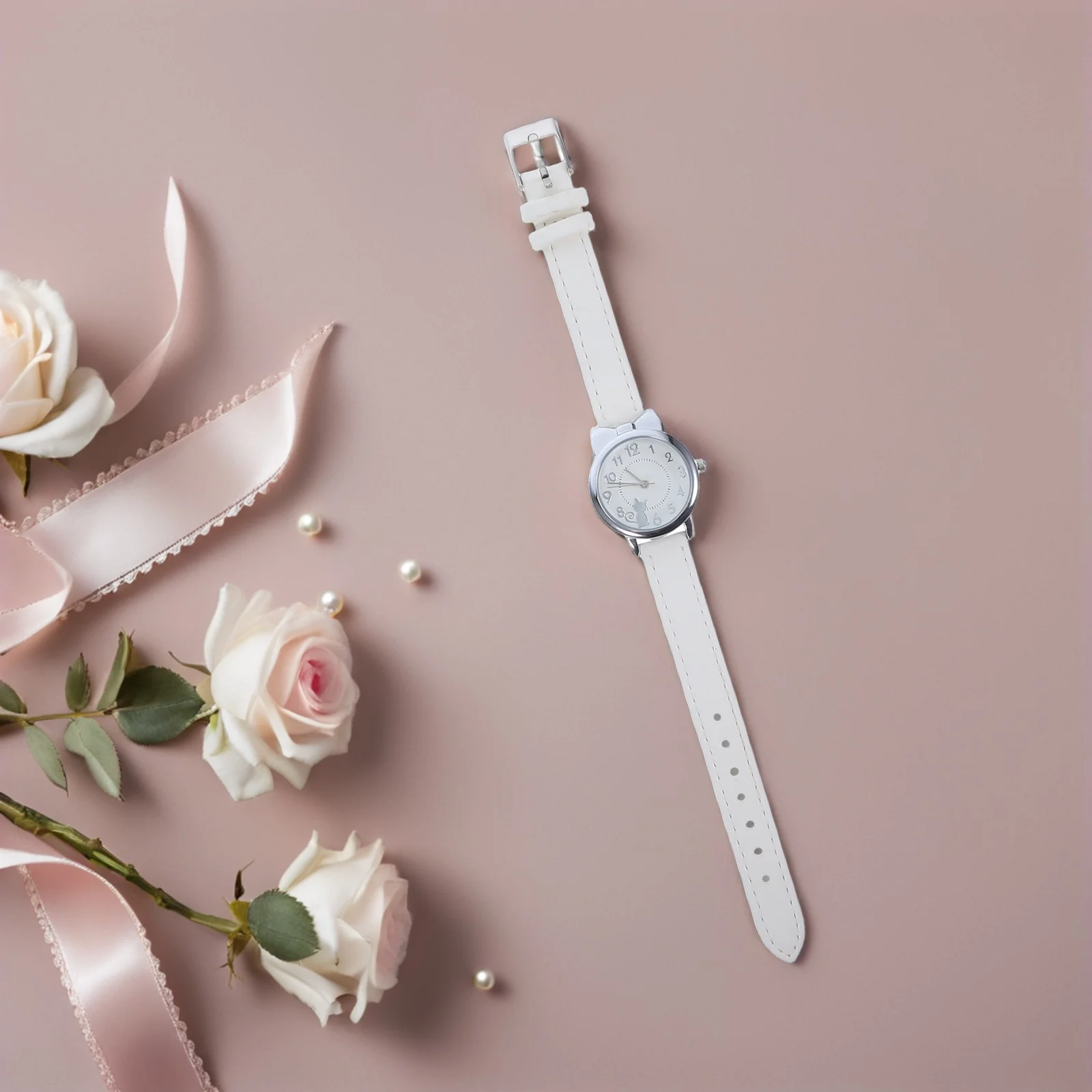 Analog -Themed Cute Quartz Wristwatch For Adjustable Pu Strap Easy-To-Read Dial Lightweight