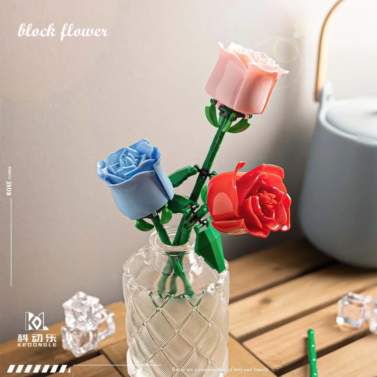 Rose Flower Building Block Bouquet Perpetual Flower 3D Model Home Decoration Plant Potted Flower Assembly Bricks Child Gift