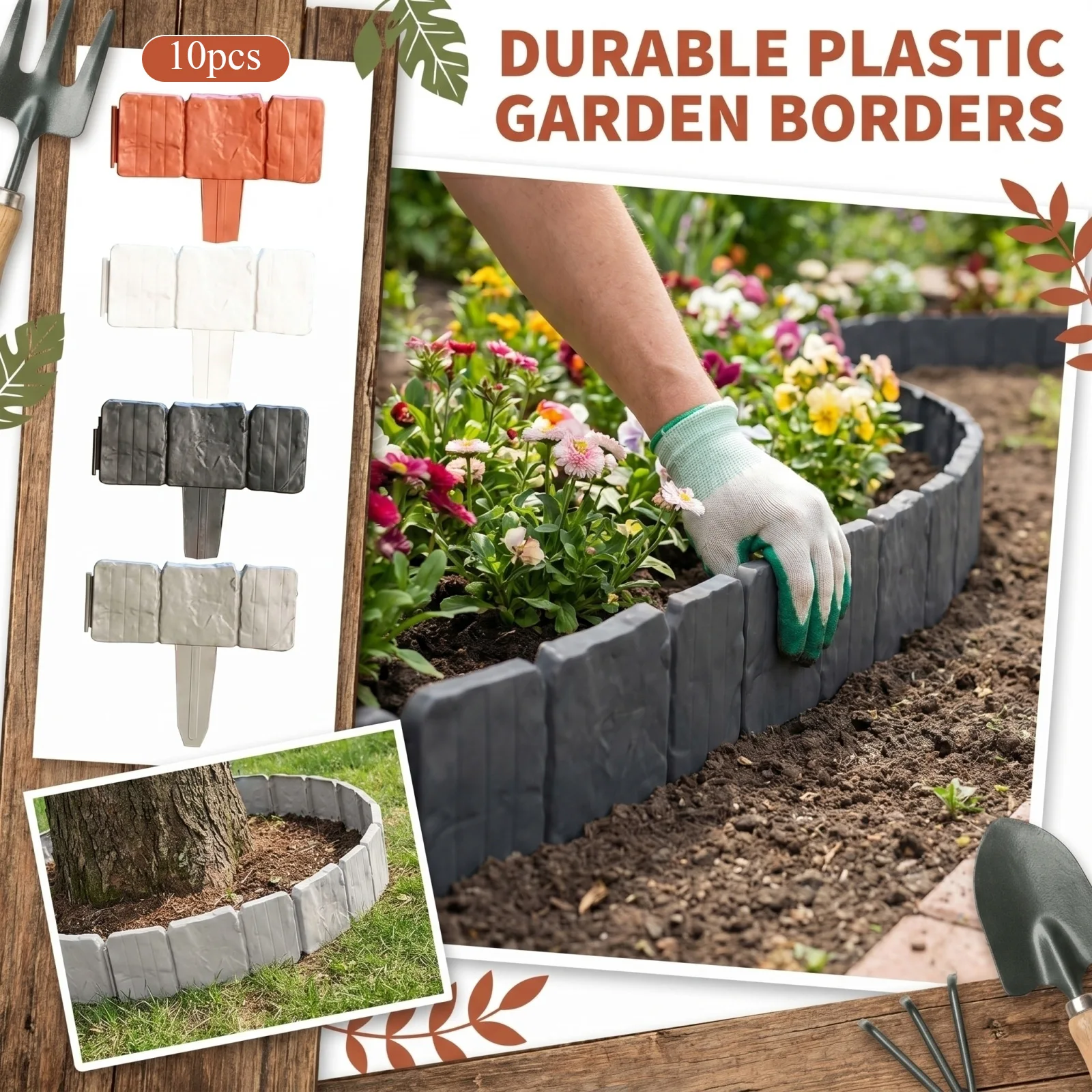 Garden Fence Imitation Stone Plant Support Stake Outdoor Edging Decorative Border DIY Lawn Yard Landscape Plant Fence 2026