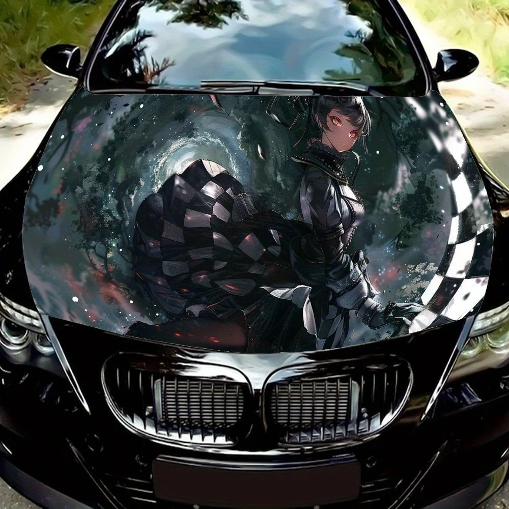 

Виниловая наклейка на капот автомобиля с черным отверстием в стиле аниме для девочек, наклейка на двигатель автомобиля, водонепроницаемая самоклеящаяся крышка для упаковки автомобиля, Unive