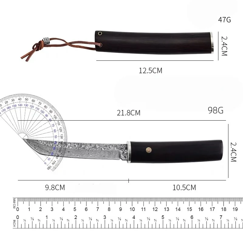 دمشق الصلب VG10 صلابة عالية الأبنوس الحاد سكين مستقيم للتخييم في الهواء الطلق بقاء الدفاع عن النفس سكينة للاستعمال الخارجي