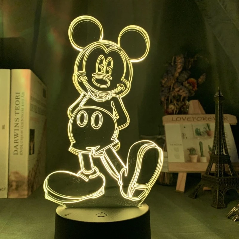 

Disney Mickey Cartoon Cute Acrylic Light-Up Stand Creative Kawaii Desktop Decor Bedroom Atmosphere Night Light Gift wholesale