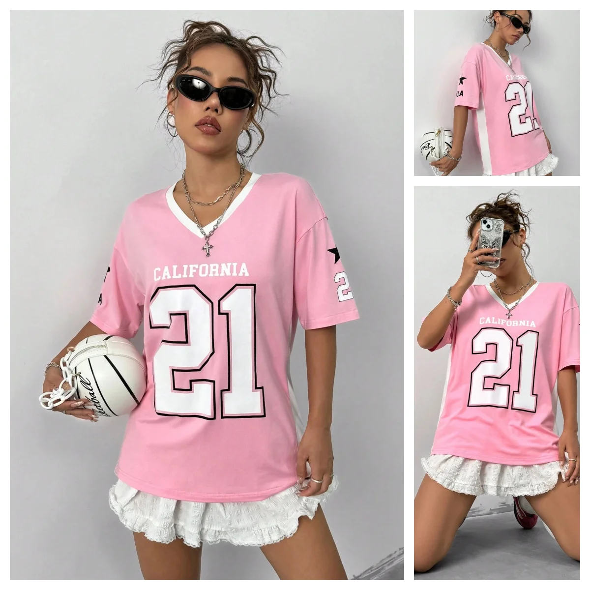 

Latest Pajamas T-Shirt Letter Print Raglan Color Matching Outdoor Micro-stretch Comfortable Sports T-shirt Women Tops Y2k