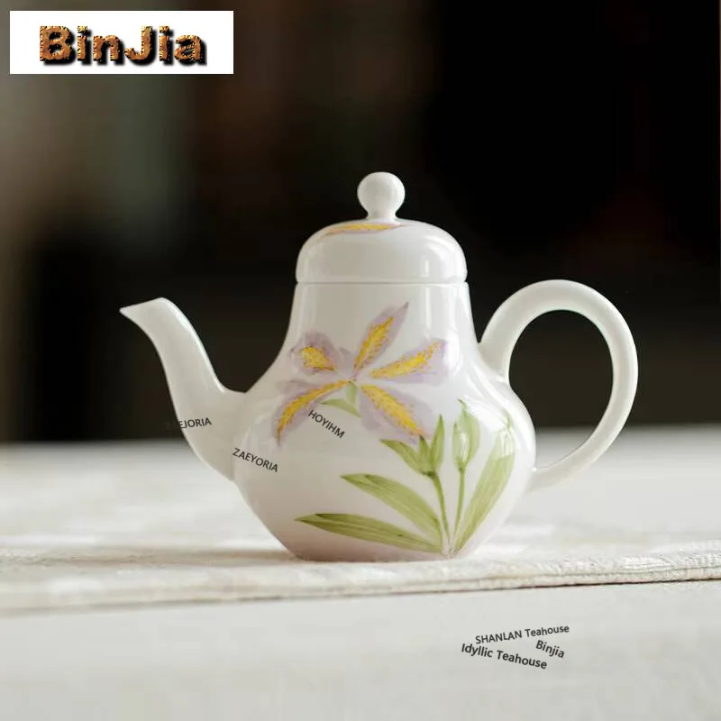 135ml Hand Drawn Jade Mud Purple Smoke Iris Teapot Aesthetic Tea Infuser Pot Tea Maker Kettle With Strainer Cha Ornaments Craft