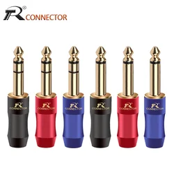 1pc New Arrival Copper Jack 6.35mm Gold-Plated Audio Plug Connector 6.35mm Stereo Plug Assembly Microphone Black&Blue&Red