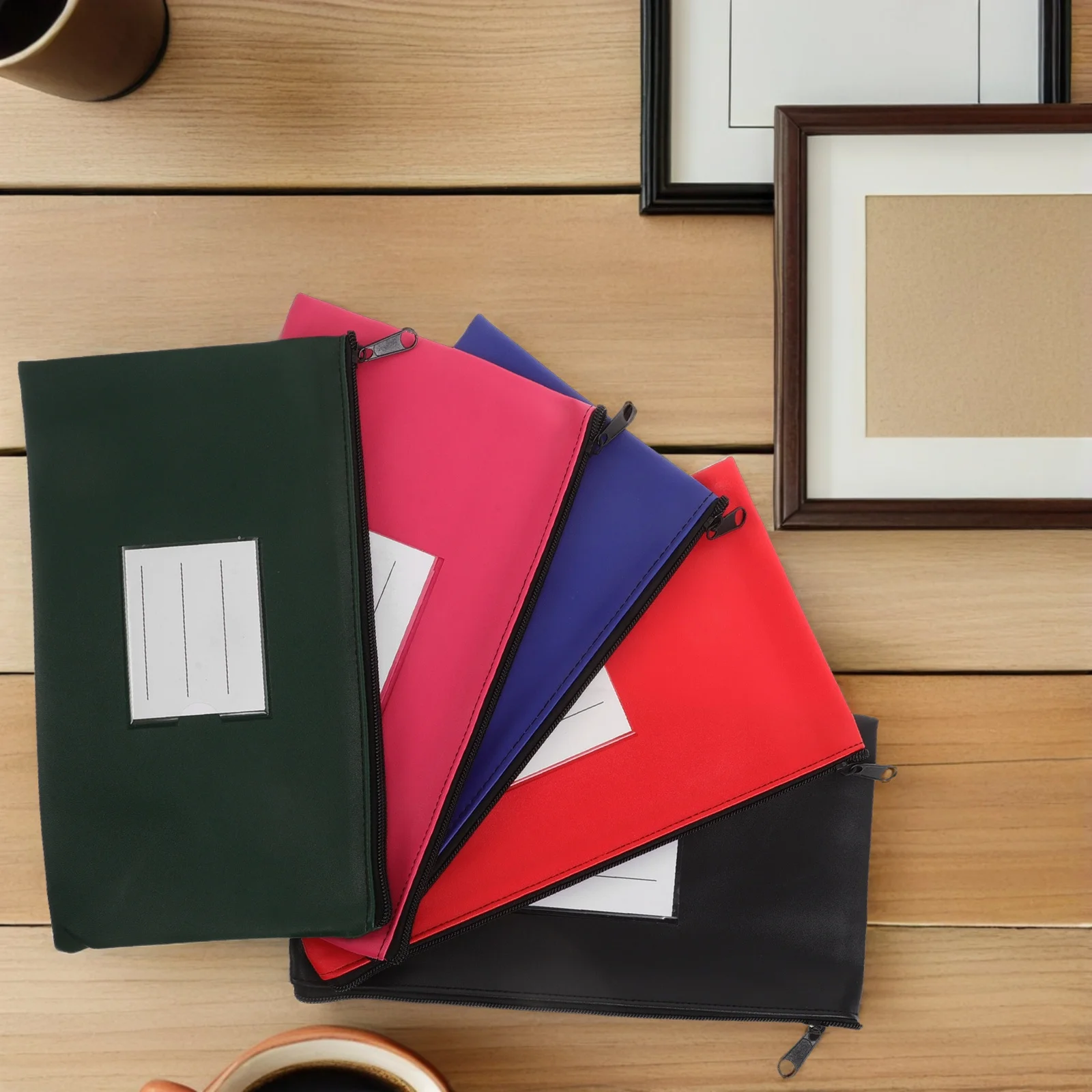 

5Pcs Money Bags PU Receipt Organizer Zipper Label Document Carrier Office Travel Cash Holder Portable Credit Card Pouch