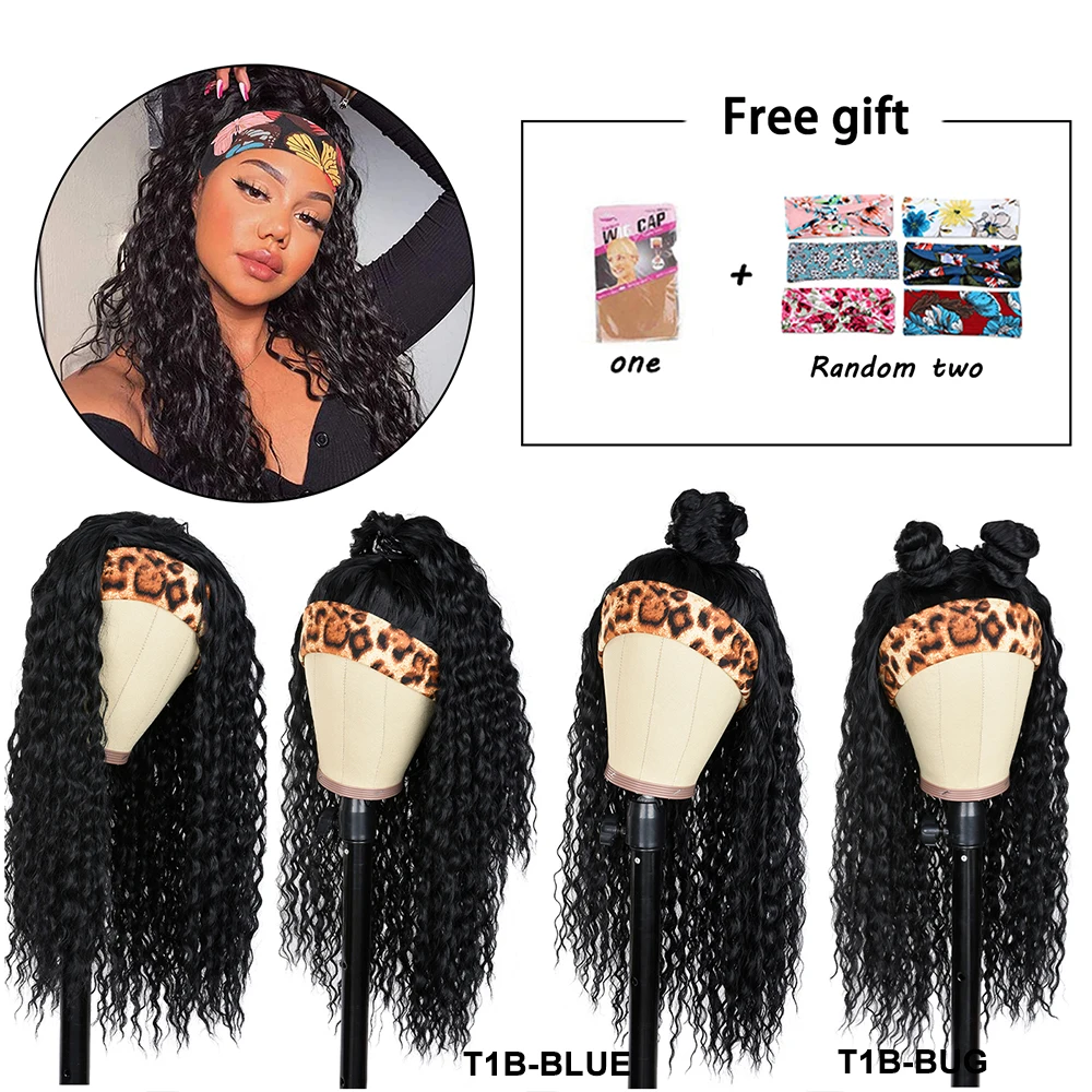 Synthetic Headband Wig Highlight Wigs Long Ombre Blonde Curly Wigs for Black Women Daily Party Cosplay Wig Heat Resistant Fiber