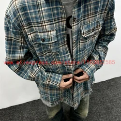 2024 New Tops Clothes Vintage Shirt Oversized Short Sleeve Plaid 100% Pure Cotton Men's Cleanfit Style Versatile Washable