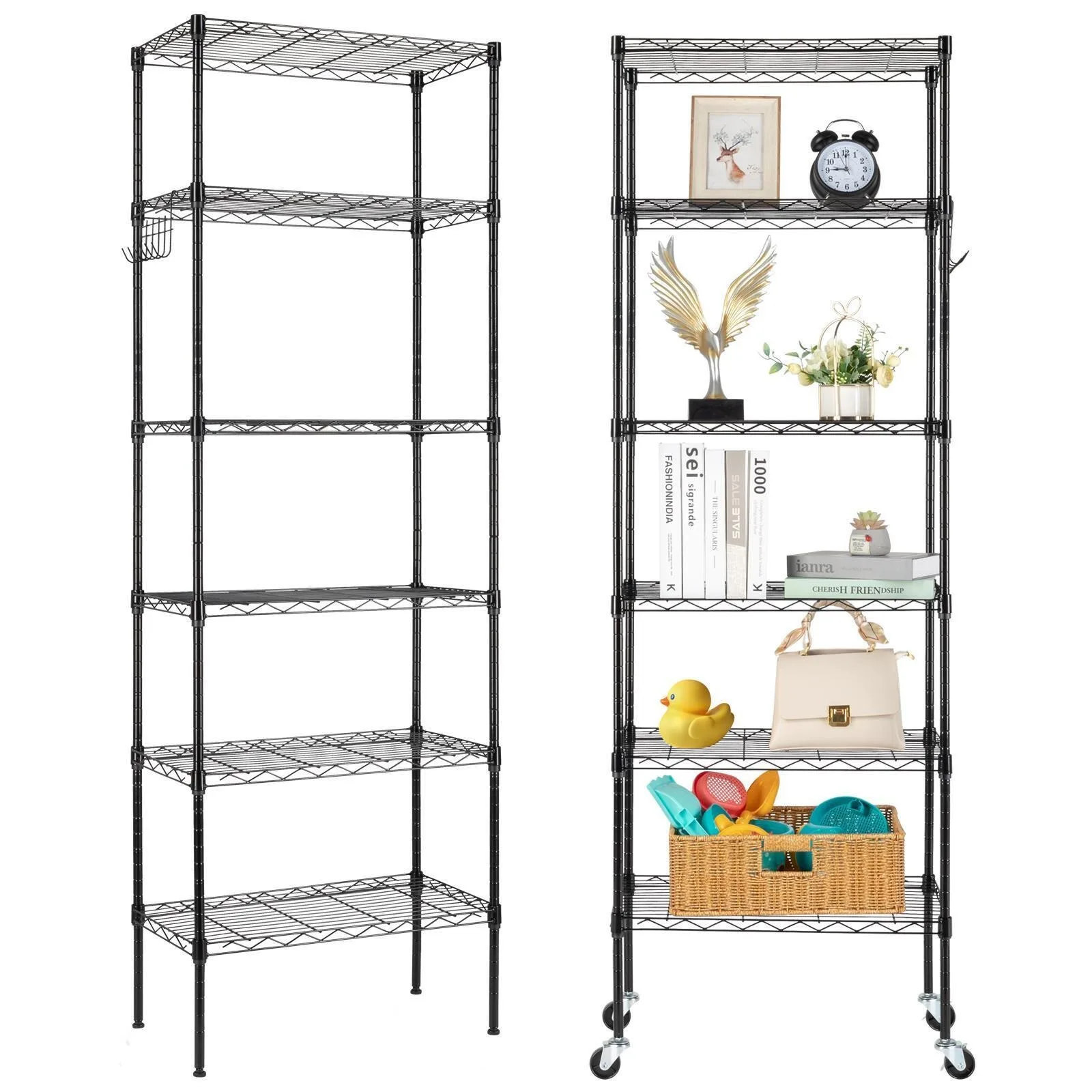 

US Wire Shelving Unit with Wheels 6 Tier Rack Storage Shelf 65"H Garage Organizer