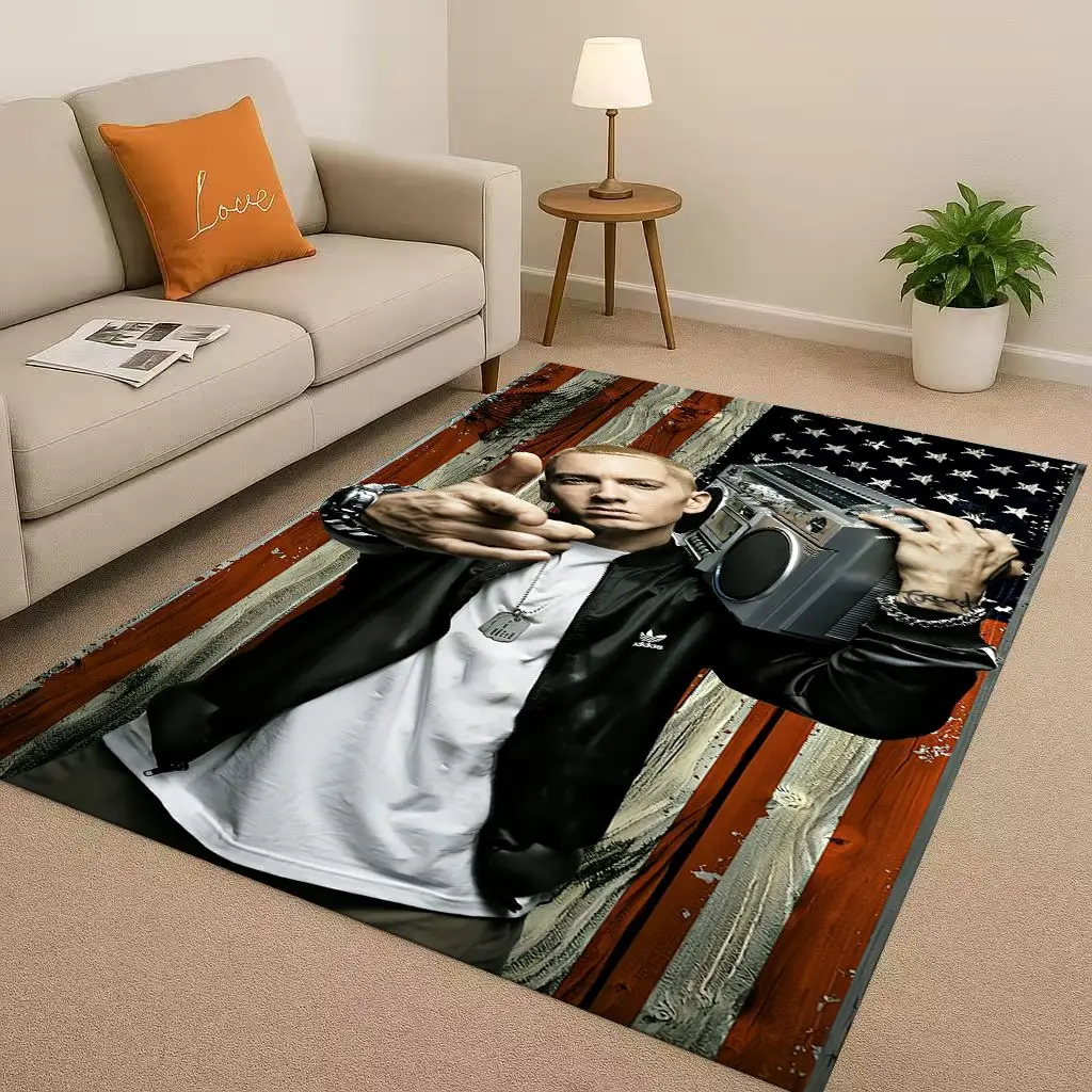 พรมปูพื้นกันลื่นลายแร็ปเปอร์ Eminem สไตล์ฮิปฮอป สำหรับห้องนั่งเล่น ห้องนอน ห้องเด็กเล่น โซฟา ตกแต่งบ้าน และพรมเช็ดเท้า