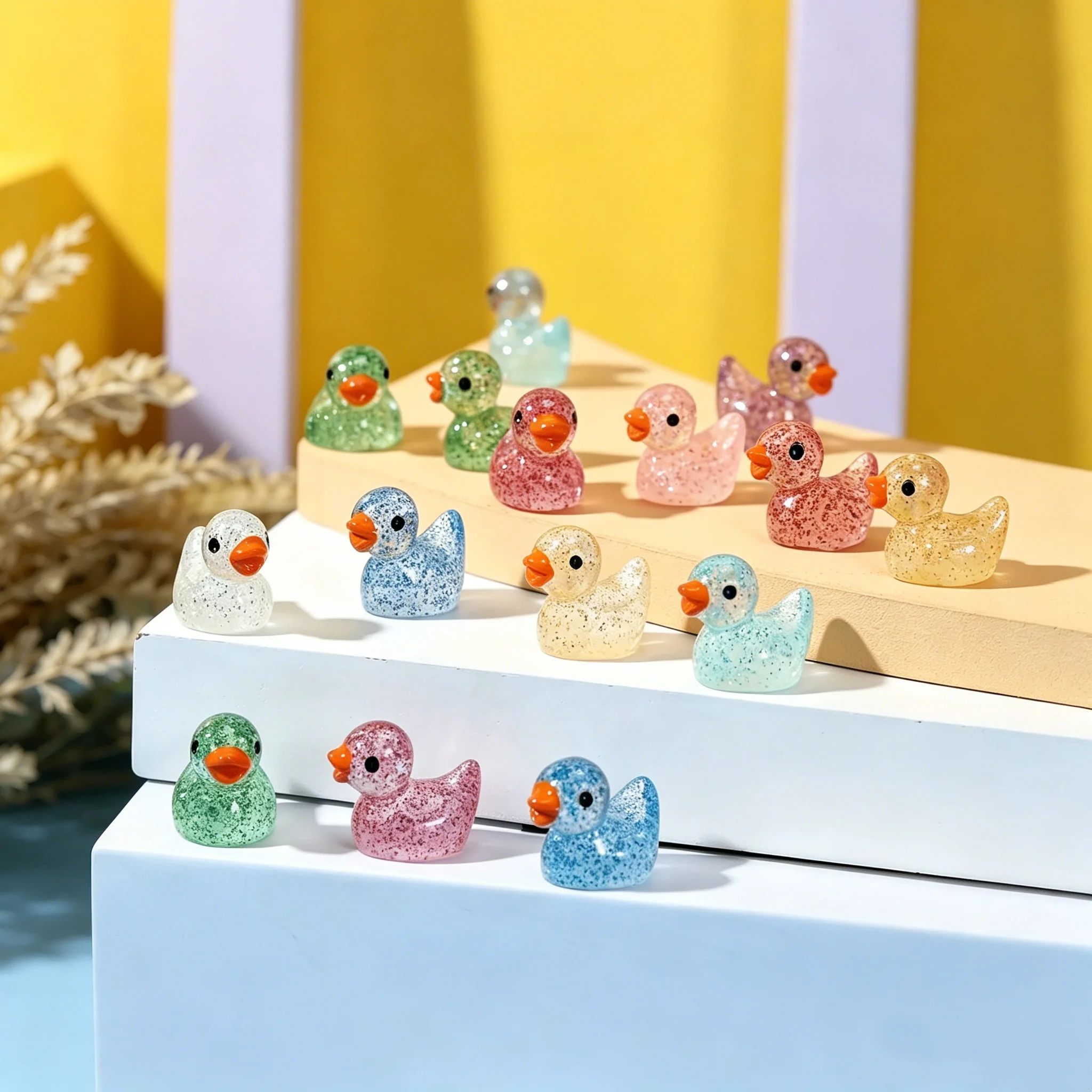 100/50/30Pcs Mini Glittery Resin Duck Sculptures |   Multicolor Handcrafted Garden Ornaments for Diy, Bonsai, Aquarium & Room Decoration