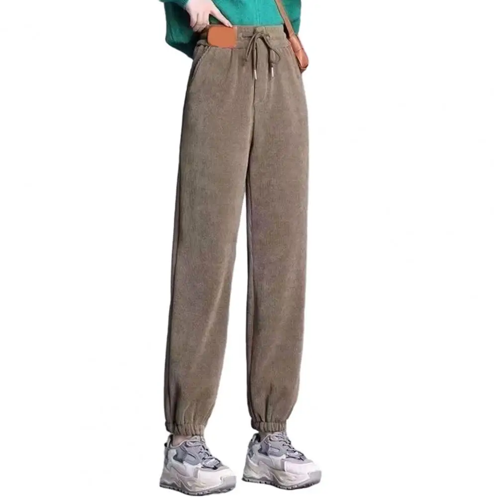 

Women Fleece-lined Pants Thermal Harem Pants Plush Ankle-banded with Pockets Winter