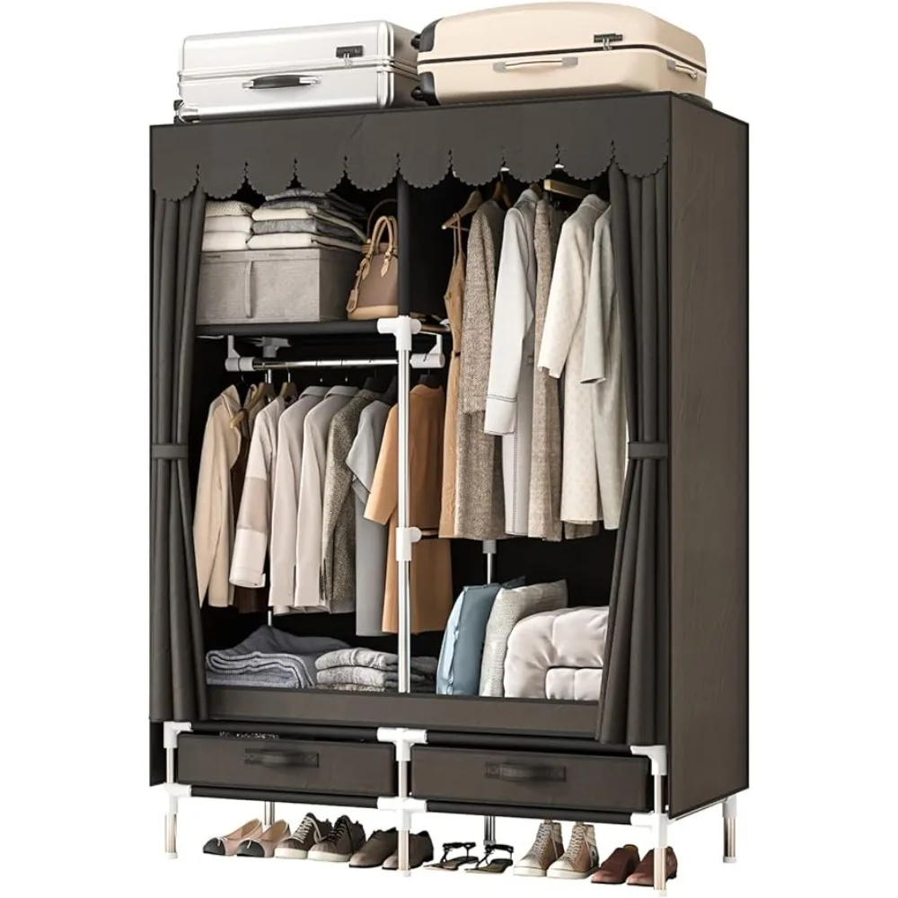 

LEAIJIAFY Small Portable Cloth Wardrobe Closet for Hanging Clothes,Brown Armoire,Clothes Rack Storage Organizer,for Bedroom