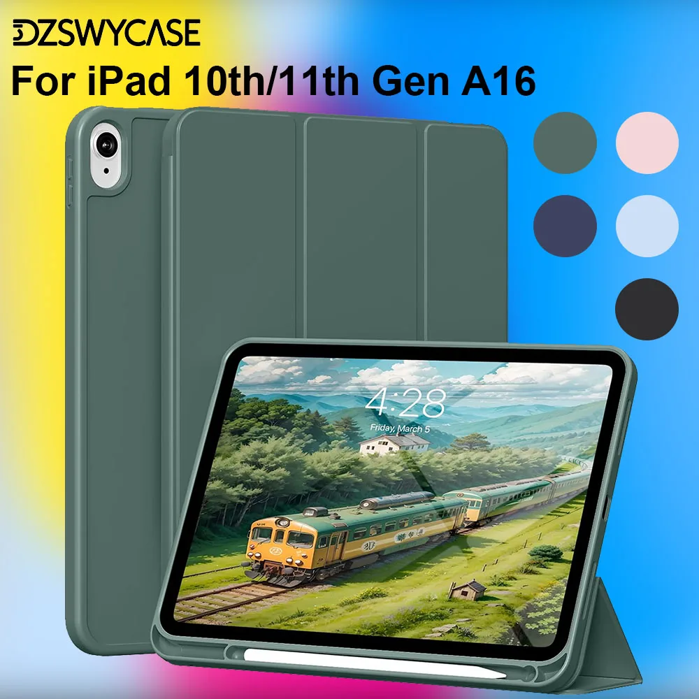 Case for iPad (A16) 11th 10th Gen 11/10.9 Inch 2025/2022 with Pencil Holder, Trifold Stand Protective Cover, with Soft TPU Back