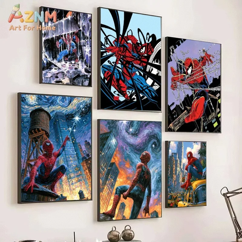 Spider Man Canvas Wall Art Unframed Comic City Scene Superhero Poster Print Home Bedroom Game Room Decor Gift for Boys Fans