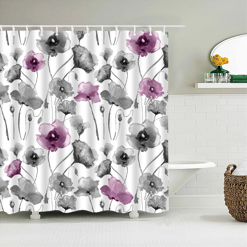 3D Printed Shower Curtains Tree Leaf Flower Plant Bathroom Curtain Waterproof Fabric Curtains  Polyester Bath Screen 180X180cm