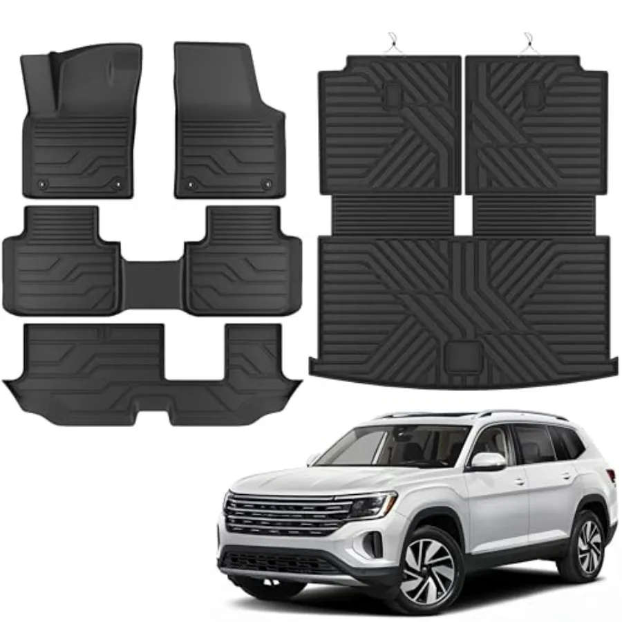 

Коврики для Volkswagen Atlas 2018-2025 2026 гг., 7 мест, скамейки, индивидуальный крой, всепогодный TPE, защита салона автомобиля F