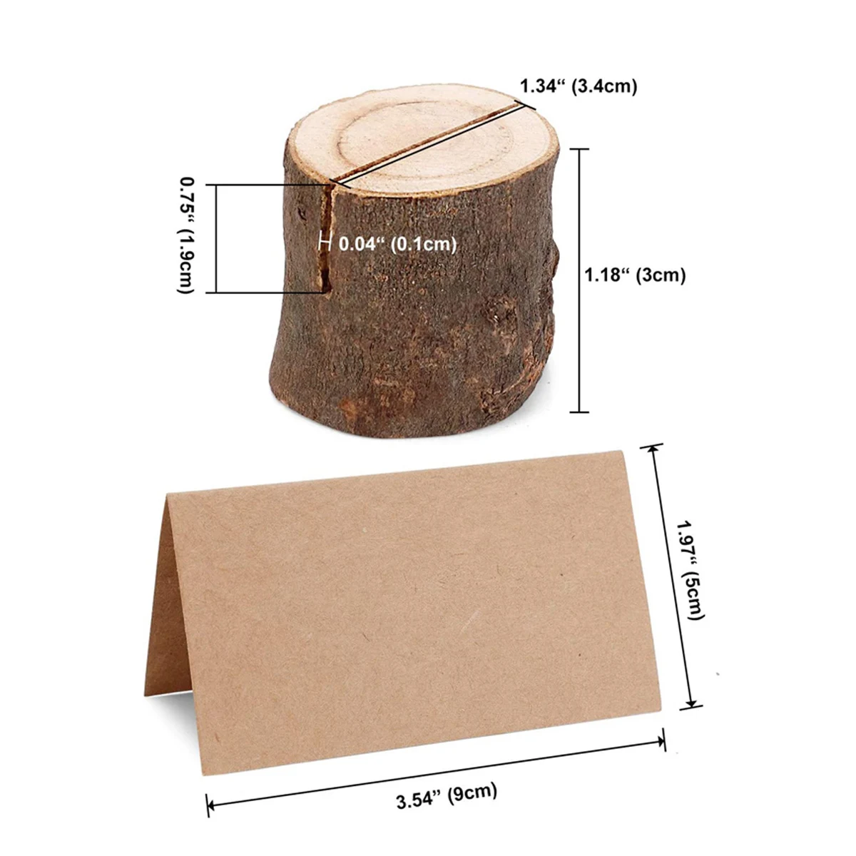 حامل مذكرة جدعة اسم خشبي ، مشبك ، حامل ملاحظات ، جذع شجرة ، لحاء ، مشبك H ، زفاف ، 10 مجموعة