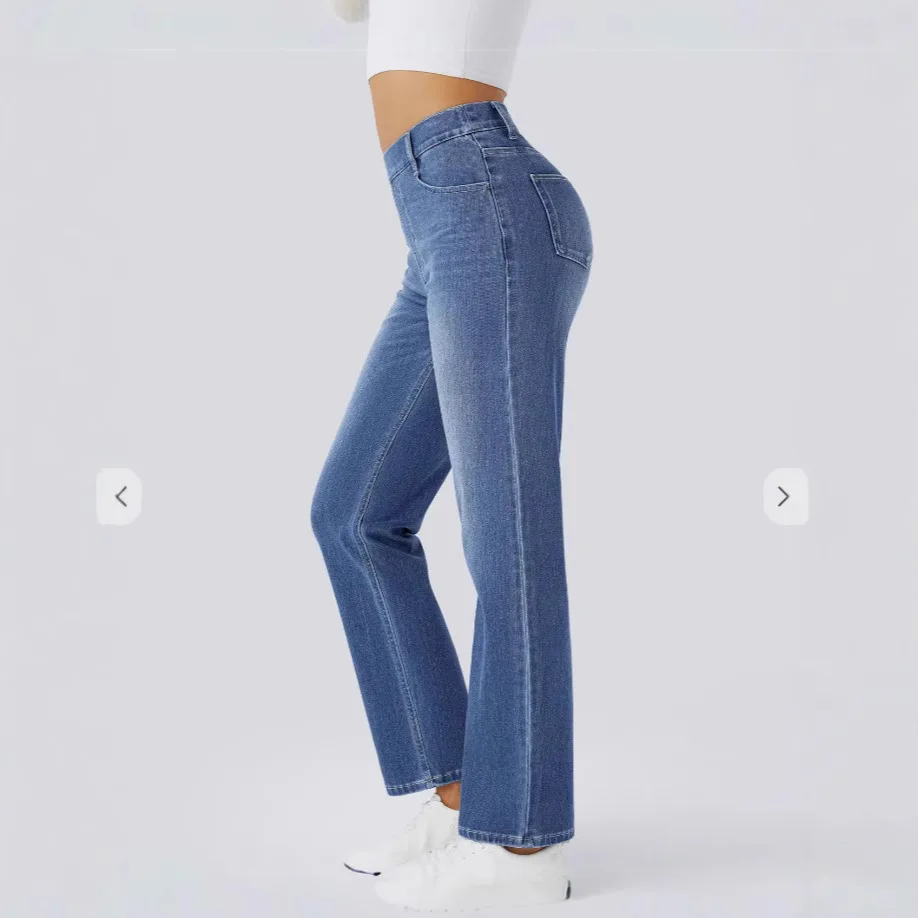 2025 New High Waist Straight Leg Cat Beard Horse Willow Yoga Jeans for Women Slim and Breathable Loose Fitness and Leisure Pan
