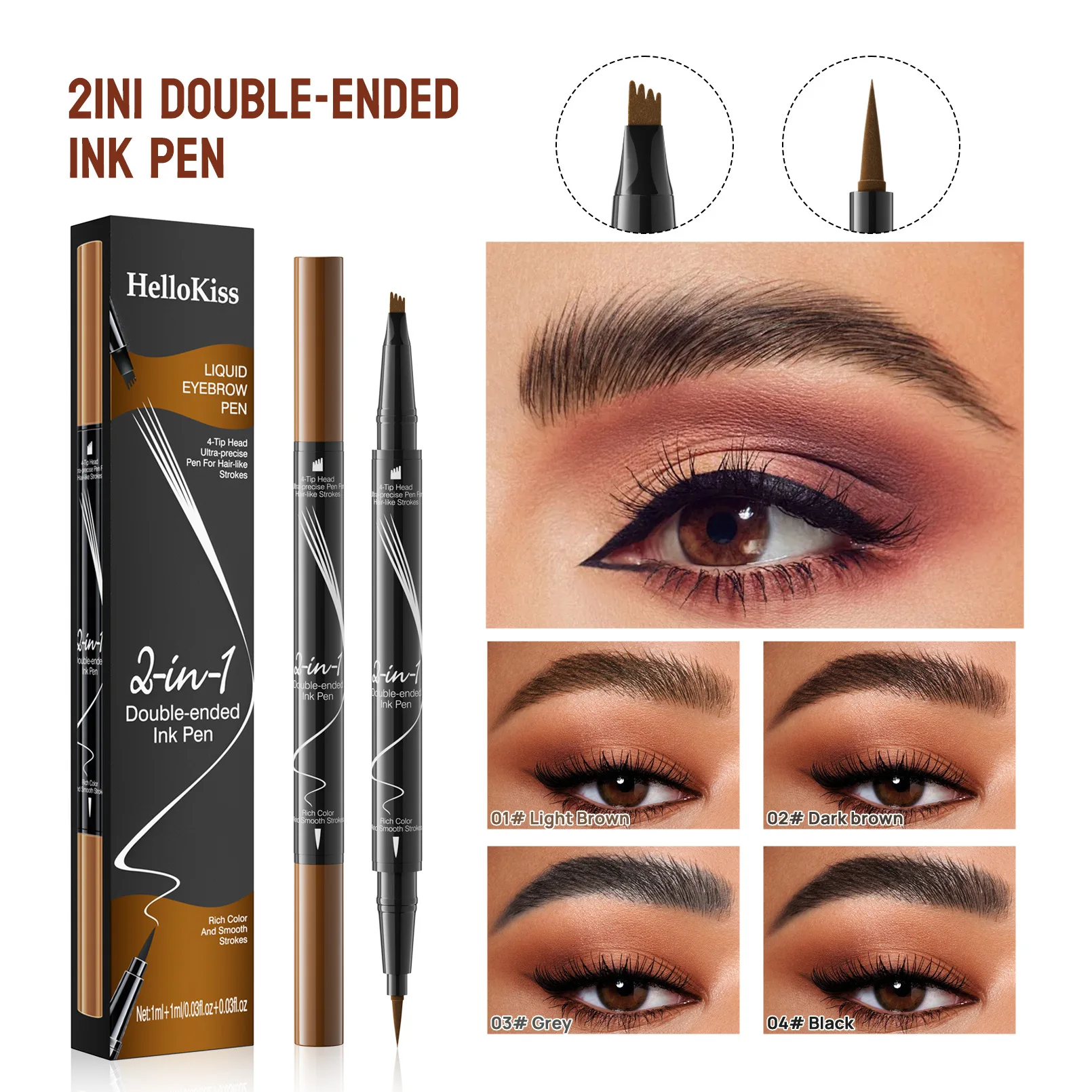 Crayon à sourcils à quatre dents à Double extrémité, crayon à sourcils liquide 2 en 1 imperméable et résistant à la sueur