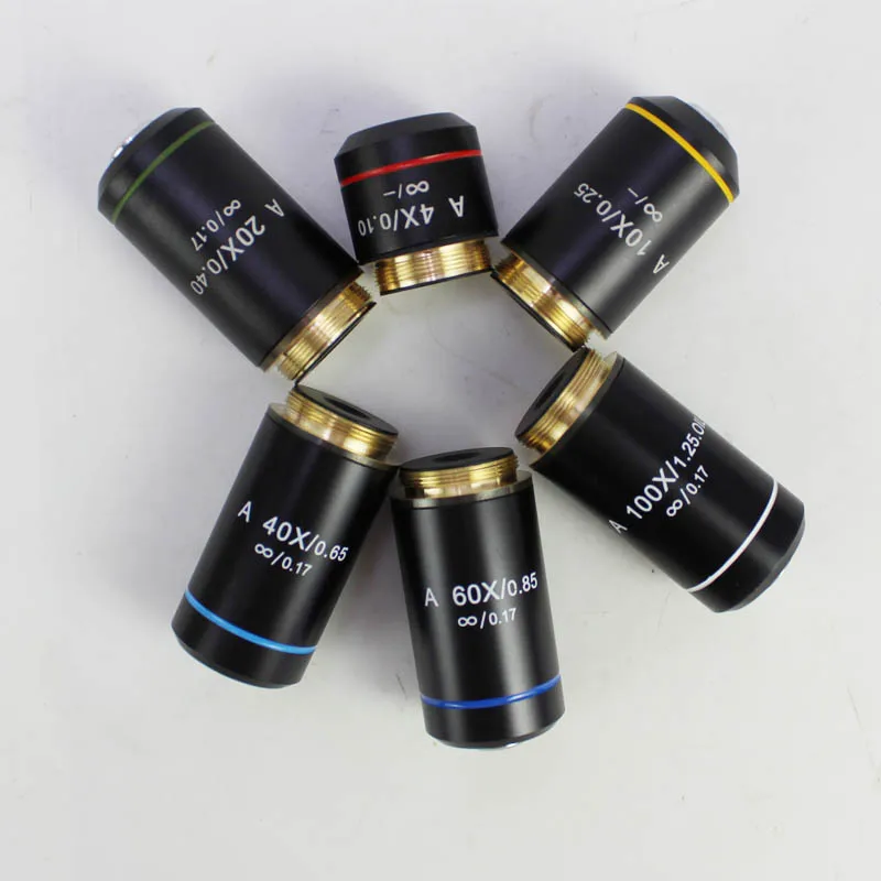 4X 10X 20X 40X 60X 100X Infinity Biological Microscope Achromatic Objective Lens for Olympus Biomicroscope Optical System