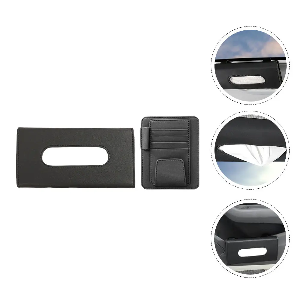 

PU Sun Visor Storage Case Visor Tissue Holder Cards Storage Bag Black Vehicle ganizer Auto Sunglasses Rack Case