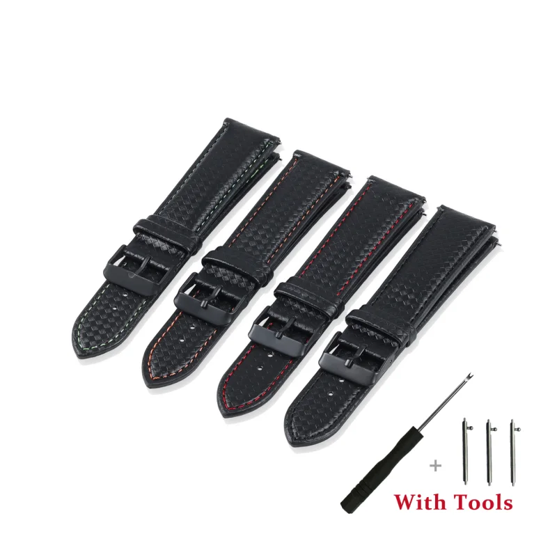 

20mm 22mm Quick Release Carbon Fiber Cowhide Leather Watch Strap Metal Pin Watch Buckle Watch Band for Universal Watch Bracelet