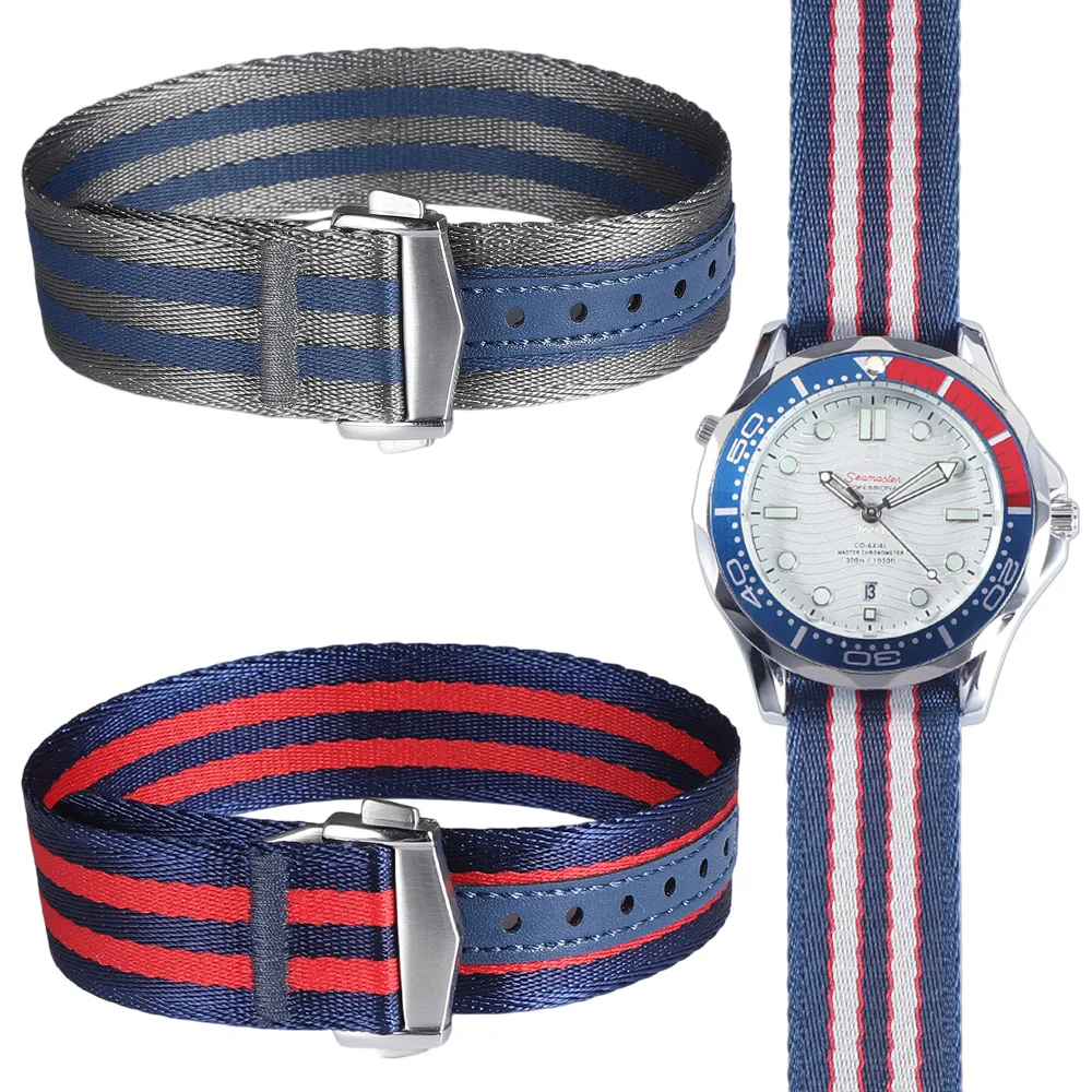 Hochwertiges Nylon-Uhrenarmband 20mm 22mm Weiches Material Faltschließe Verschlussband Uhrenarmband für Omega