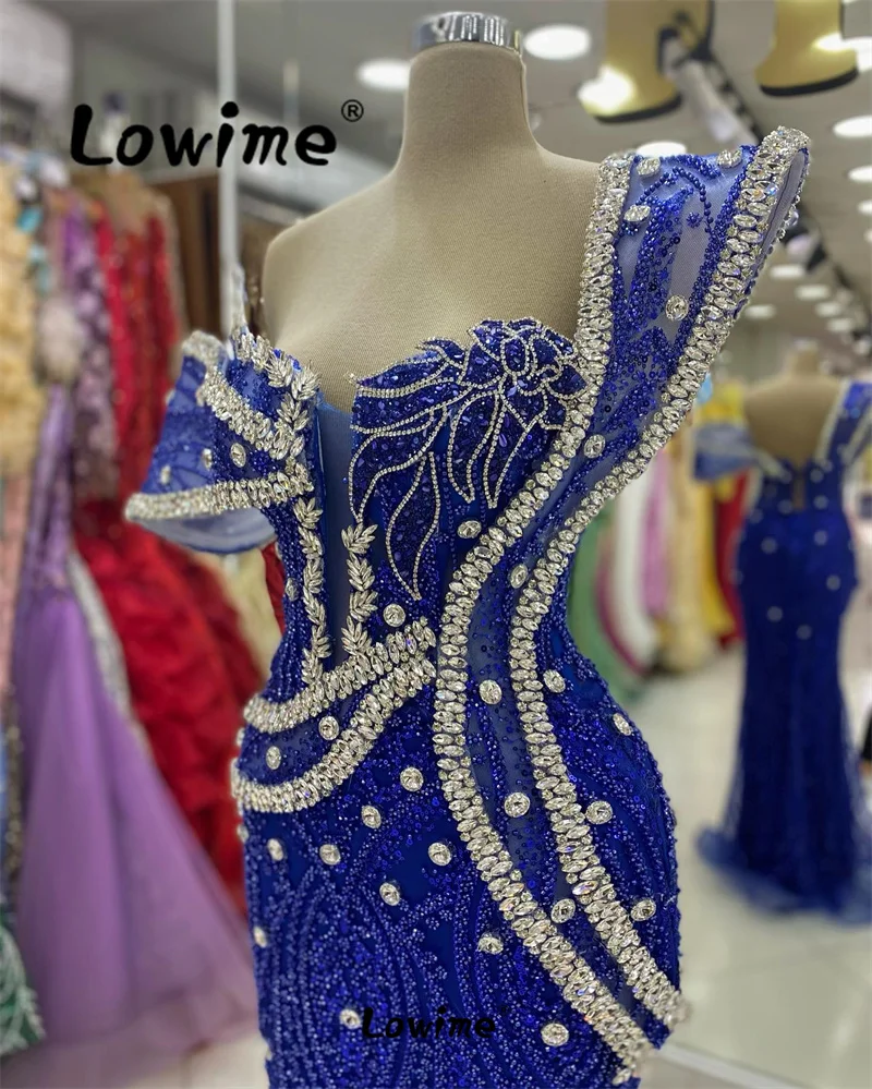 Royal Blue Aso Ebi Crystals Prom Dresses 2024 Robe De Soiree Mermaid Celebrity Dress Birthday Engagement Gowns For Wedding Party