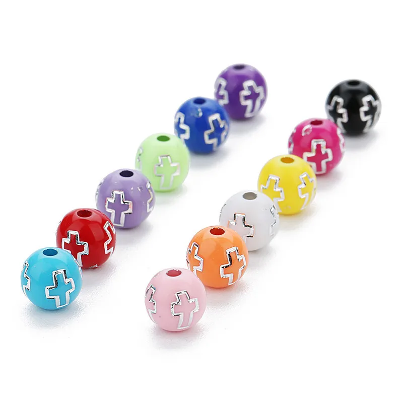 خرز متقاطع ملون من الأكريليك مقاس 8 مم - مجموعة صنع الأساور المصنوعة يدويًا، لوازم الديكور الدينية لإكسسوارات المجوهرات #4